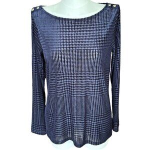 Anne Klein Blue Boat Neck Long Sleeve Pullover Top Blouse Women's Sz S